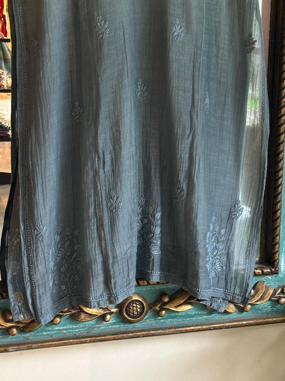 Blue Shade Zari Chanderi Chikankari Ready to Wear Tunics