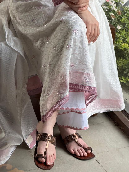 Powder Mauve Shade Kota Pearl Work Chikankari Kurta Set