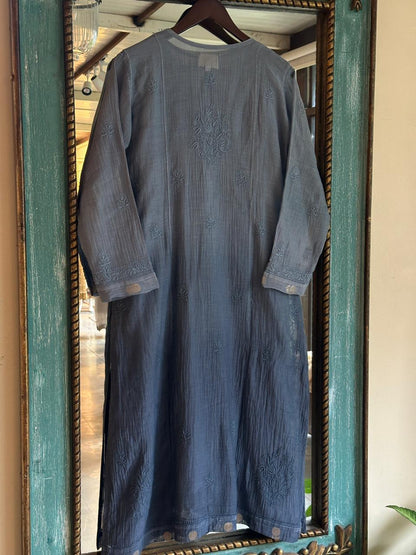 Blue Shade Zari Chanderi Chikankari Ready to Wear Tunic