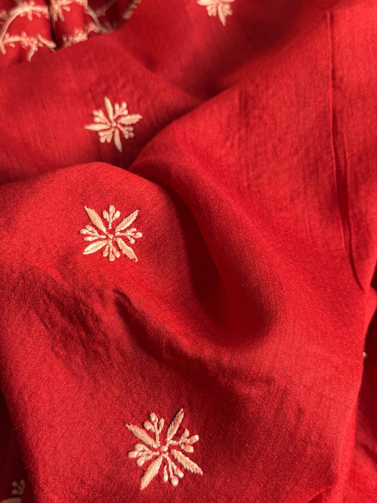 Red Moonga Silk Chikankari Men’s Kurta Fabrics
