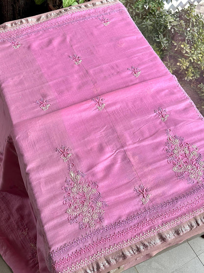 Pink Shade Chanderi Chikankari Saree