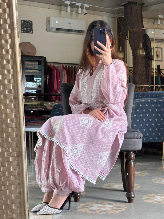 Dusty Lavender Jacquard Sequins Chikankari Co-Ord Set
