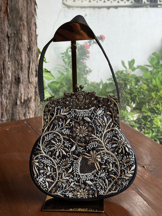 Black Shade Floral Motif Vintage Ari Sling Bags