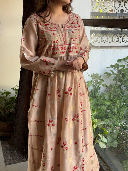Almond Pink Zari Chanderi Chikankari Ready to Wear Tunics