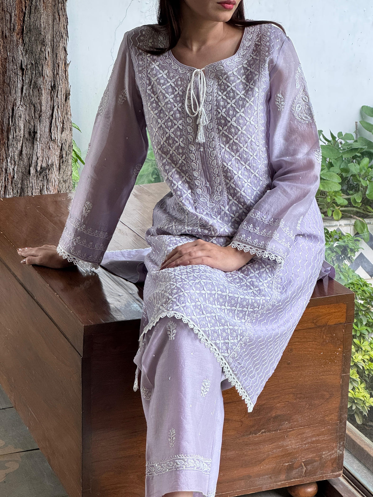 Lavender Shade Jacquard Sequins Chikankari Co-Ord Set