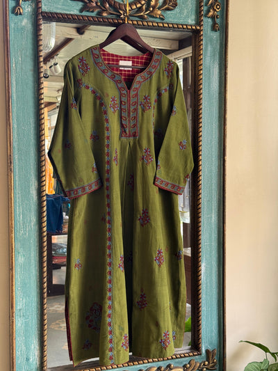 Green Malkha Handspun Chikankari Tunic