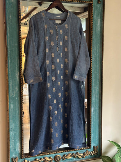 Blue Shade Zari Chanderi Chikankari Ready to Wear Tunic