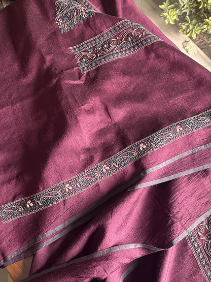 Wine Shade Moonga Silk Chikankari Men’s Kurta Fabric