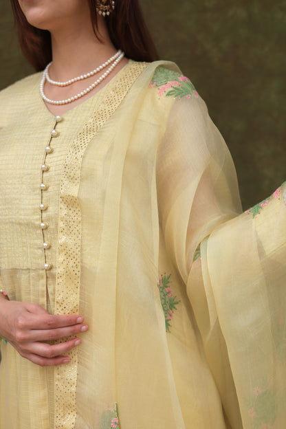 Lemon Shade Tissue Silk Dagla Kurta Set