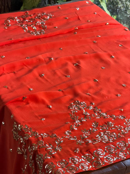 Sunset Orange RTW Mukaish Lucknowi Gharara Set