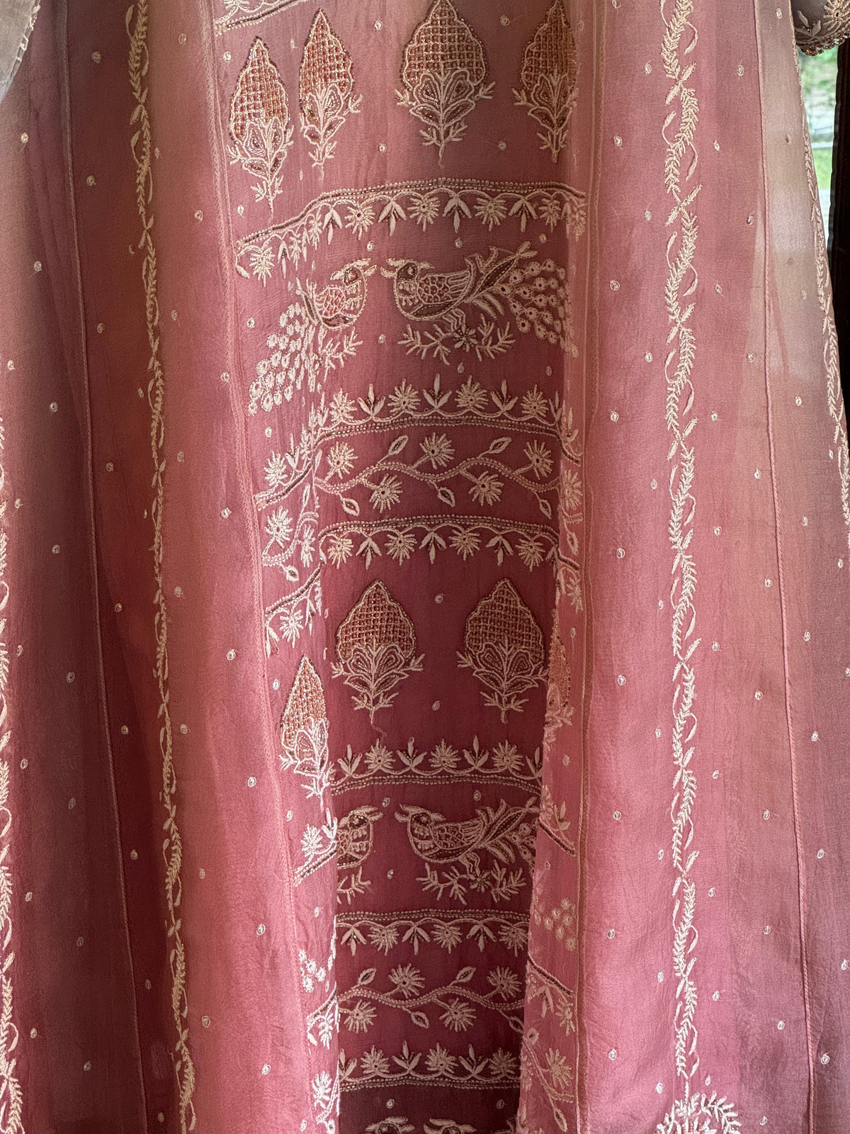 Grey & Pink Ombre Shade Noor Organza Chikankari Anarkali