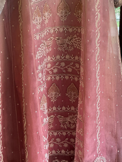 Grey & Pink Ombre Shade Noor Organza Chikankari Anarkali