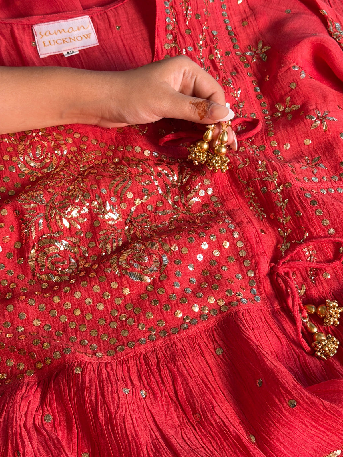 Red Mukaish Kamdani Mul Chanderi Angarkha