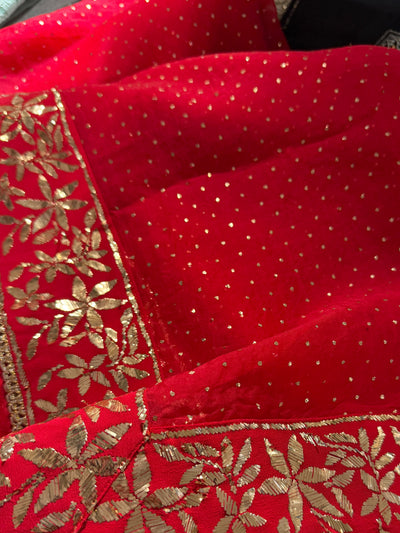 Red Shade Mukaish Lakh Dana Saree With Blouse
