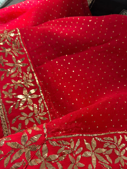 Red Shade Mukaish Lakh Dana Saree With Blouse