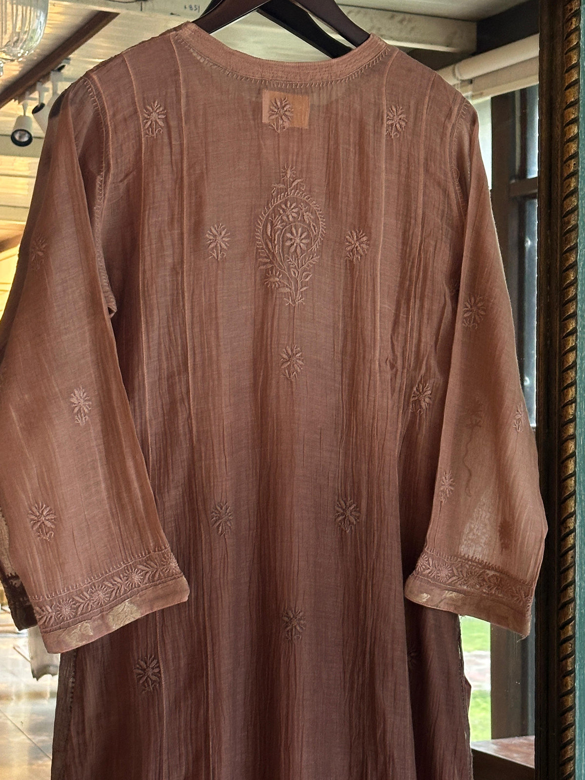 Brown Shade Zari Chanderi Chikankari Ready to Wear Tunics
