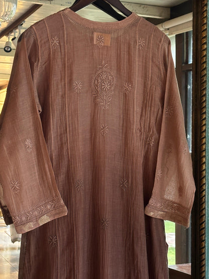 Brown Shade Zari Chanderi Chikankari Ready to Wear Tunics