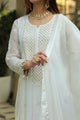 White Malmal Mukaish Work Chikankari A Line Kalidar Kurta With Dupatta