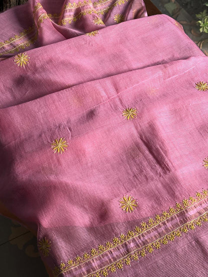 Pink Shade Zari Booti Fine Chikankari With Kamdani Work Unstitched Fabric