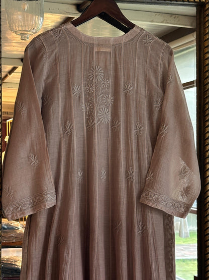 Brown Shade Zari Chanderi Chikankari Ready to Wear Tunics