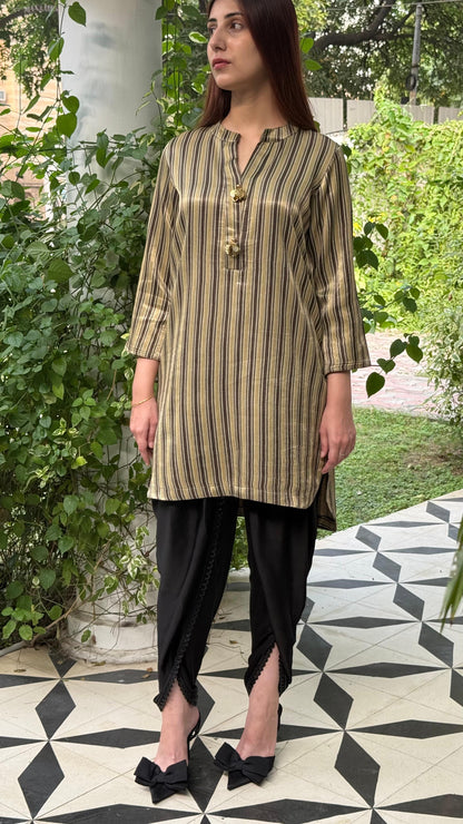 Ajrak Tan Brown Shade Mashru Silk, Short Kurta