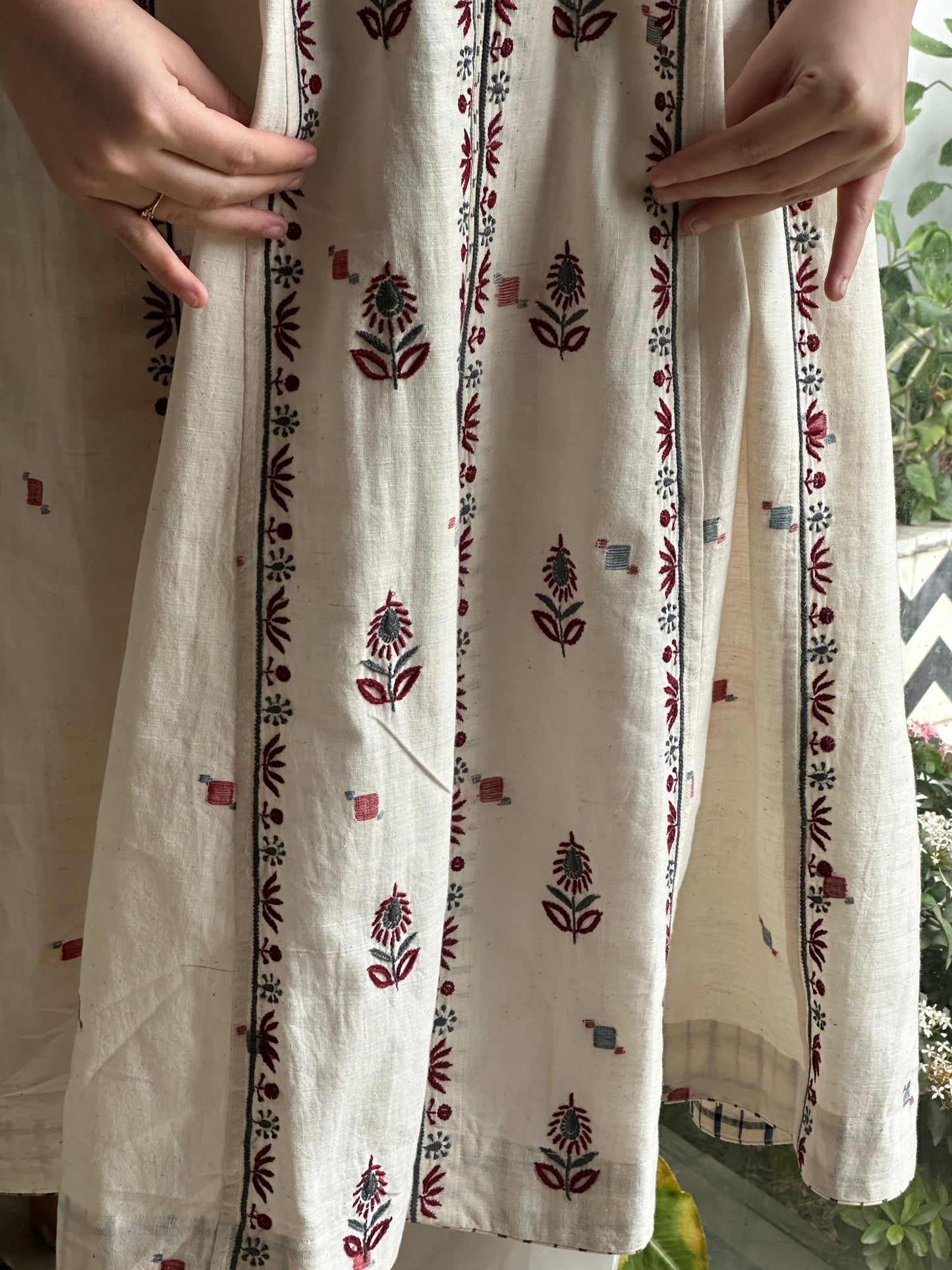 Off White Handspun Malkha Chikankari Panel Tunic