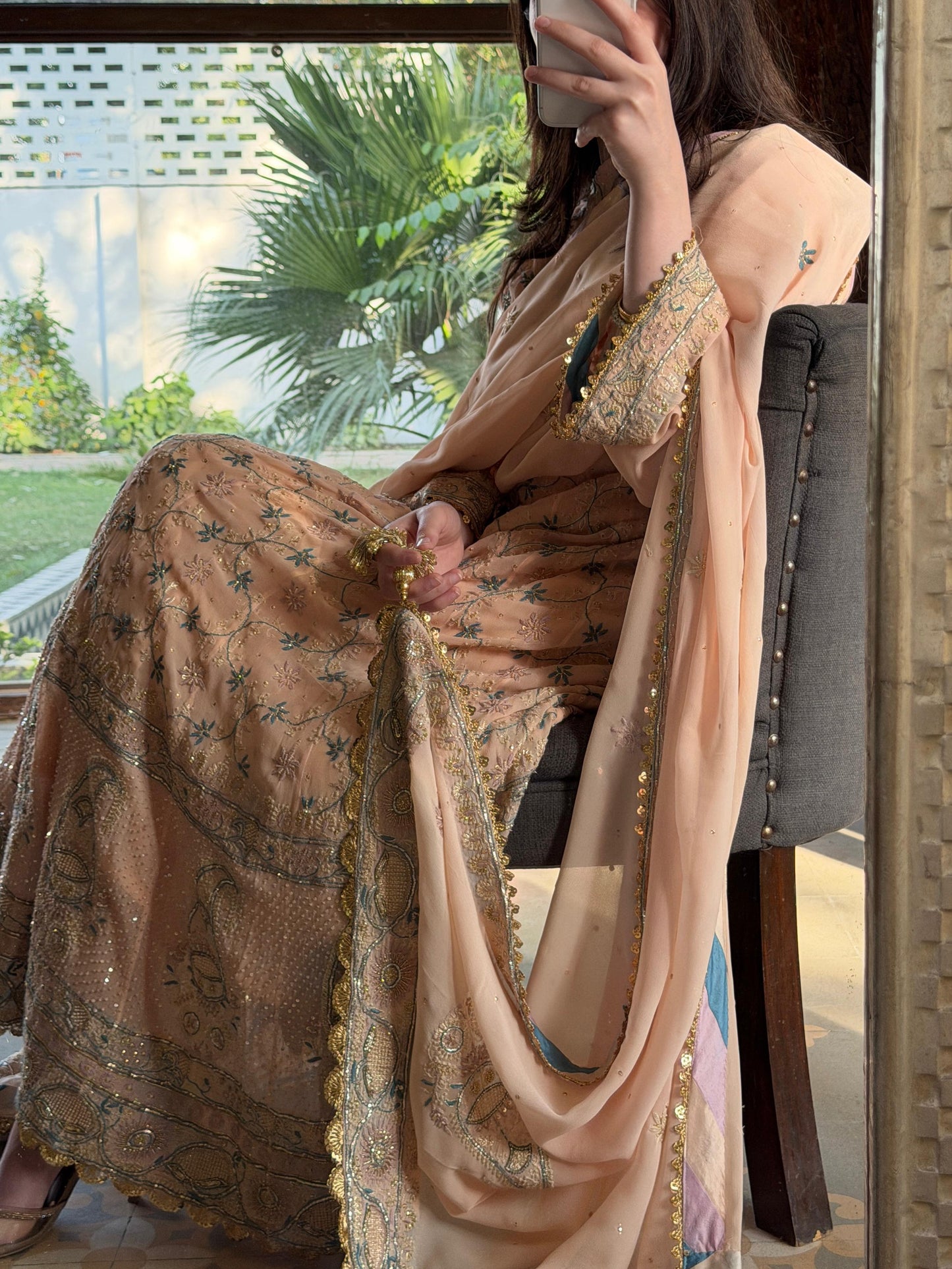 Tukdi Multi Colour Pure Georgette Chikankari Anarkali