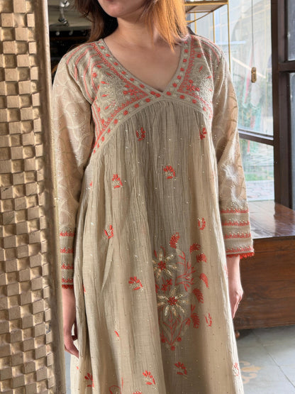 Angi Style Mal Mukaish Kamdani Tux Chikankari Kurta Dupatta Set