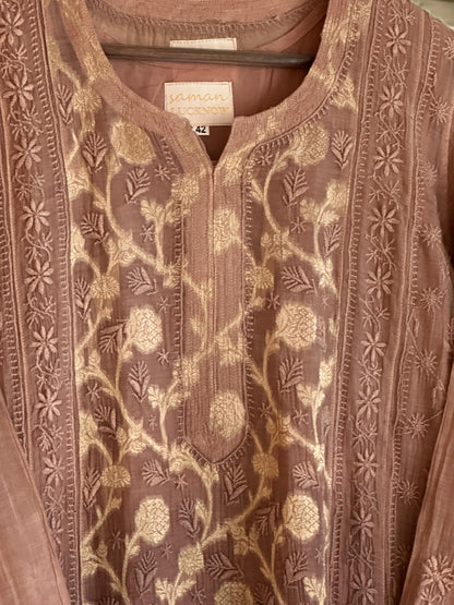 Brown Shade Zari Chanderi Chikankari Ready to Wear Tunics