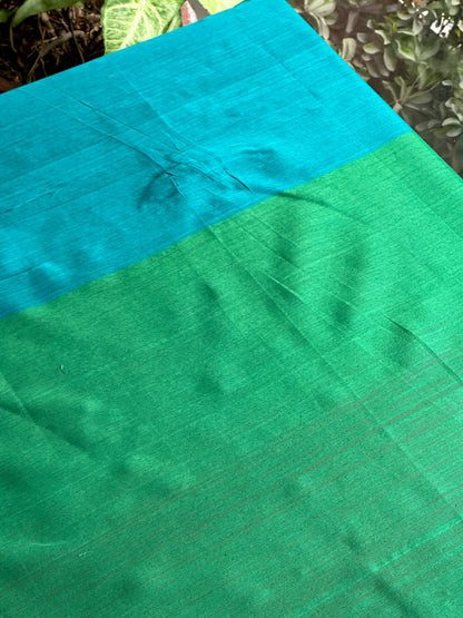 Blue Woven Butta Saree with Contrast Green Border