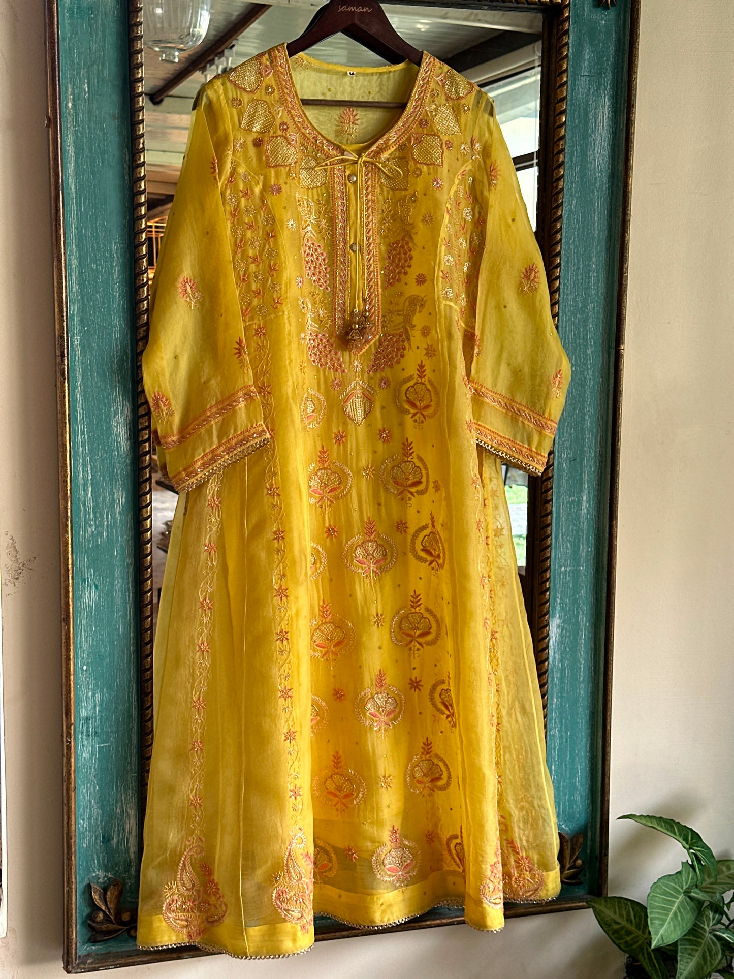 Saffron Mango Shade Noor Organza Chikankari Anarkali