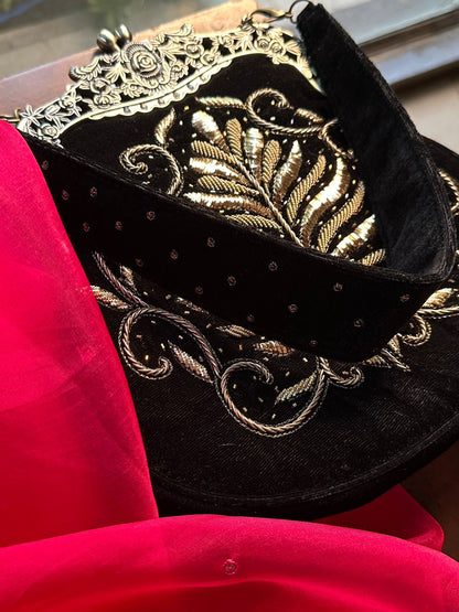 Jet Black Velvet Ari Mukaish Zardosi Sling Bag