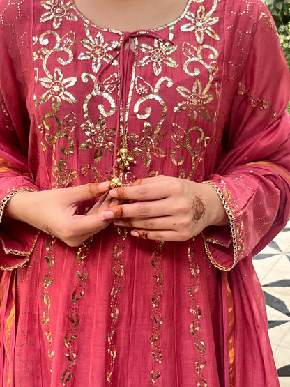 Sorbet Pink Mukaish Mul Chanderi Silk Ready To Wear Dress