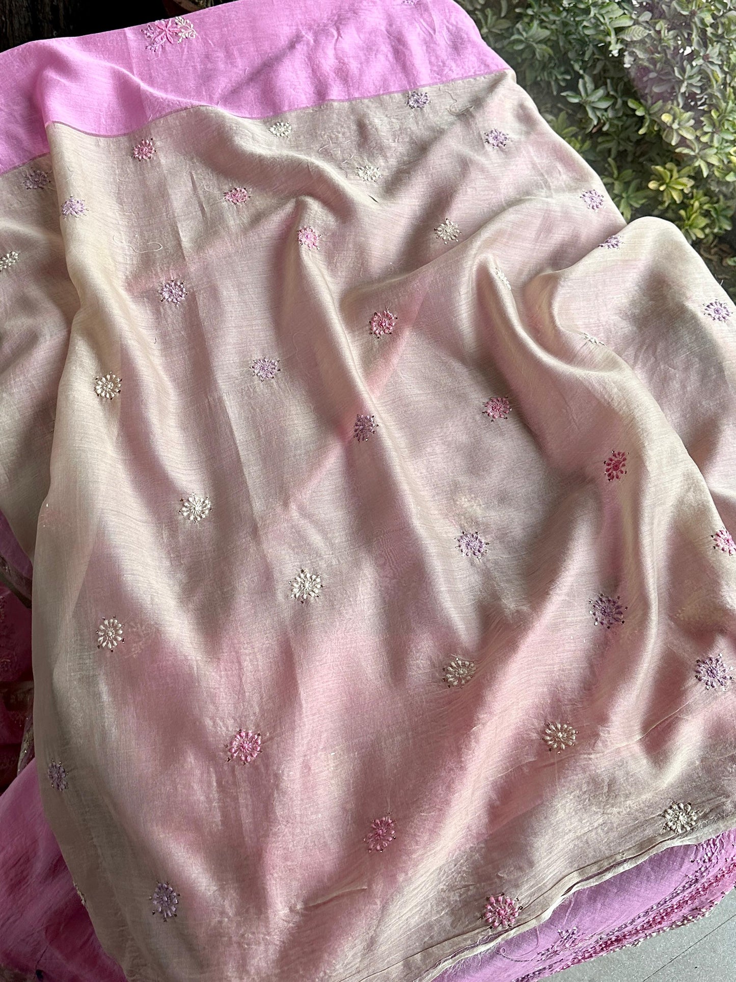 Pink Shade Chanderi Chikankari Saree