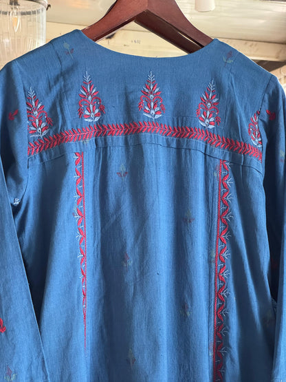 Blue Malkha Handspun Chikankari Tunic