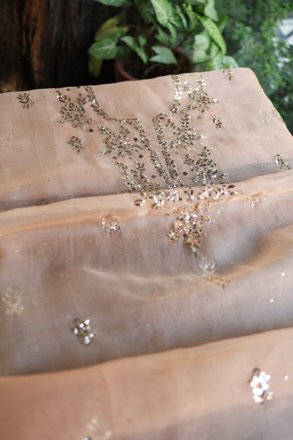 Peach Shade Noor Organza Silk Badla Unstitched Kurta Dupatta Set