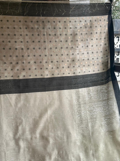 Grey Woven Butta Saree with Contrast Black Border