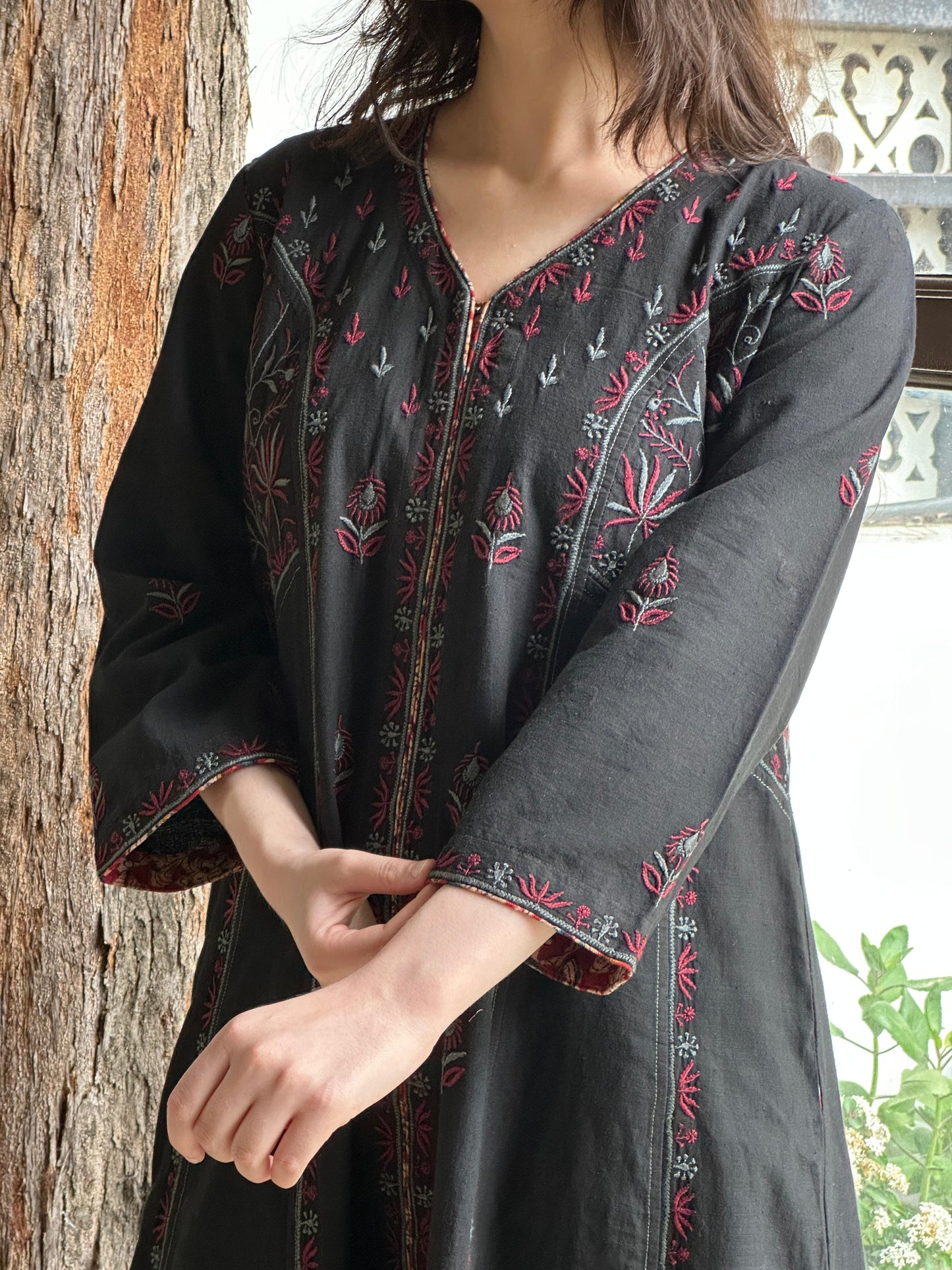 Black Handspun Malkha Chikankari Panel Tunic