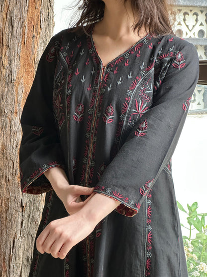 Black Handspun Malkha Chikankari Panel Tunic