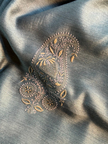 Mint Green Moonga Silk Chikankari Men’s Kurta Fabrics