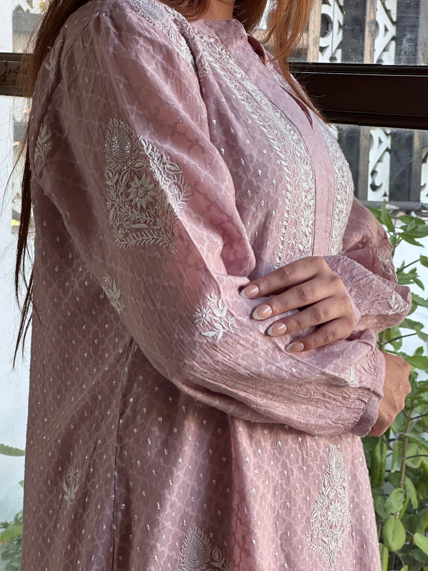 Dusty Lavender Jacquard Sequins Chikankari Co-Ord Set