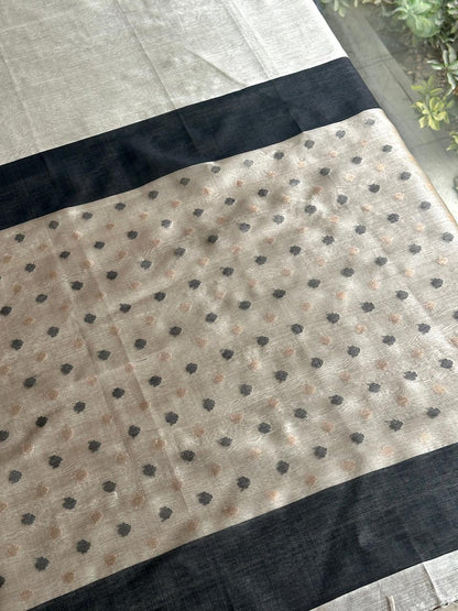 Grey Woven Butta Saree with Contrast Black Border