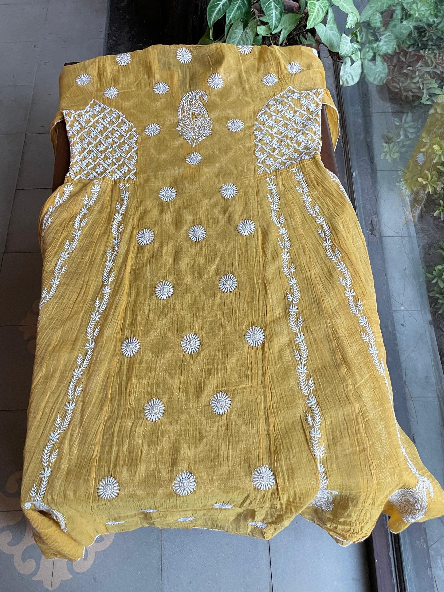Gold Yellow Shade | Tissue Silk Chikankari Jaali Work Kurta Set