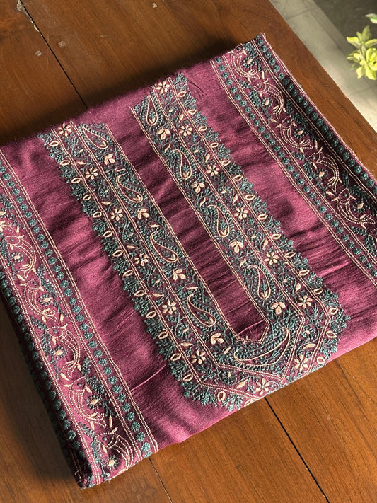Wine Shade Moonga Silk Chikankari Men’s Kurta Fabric