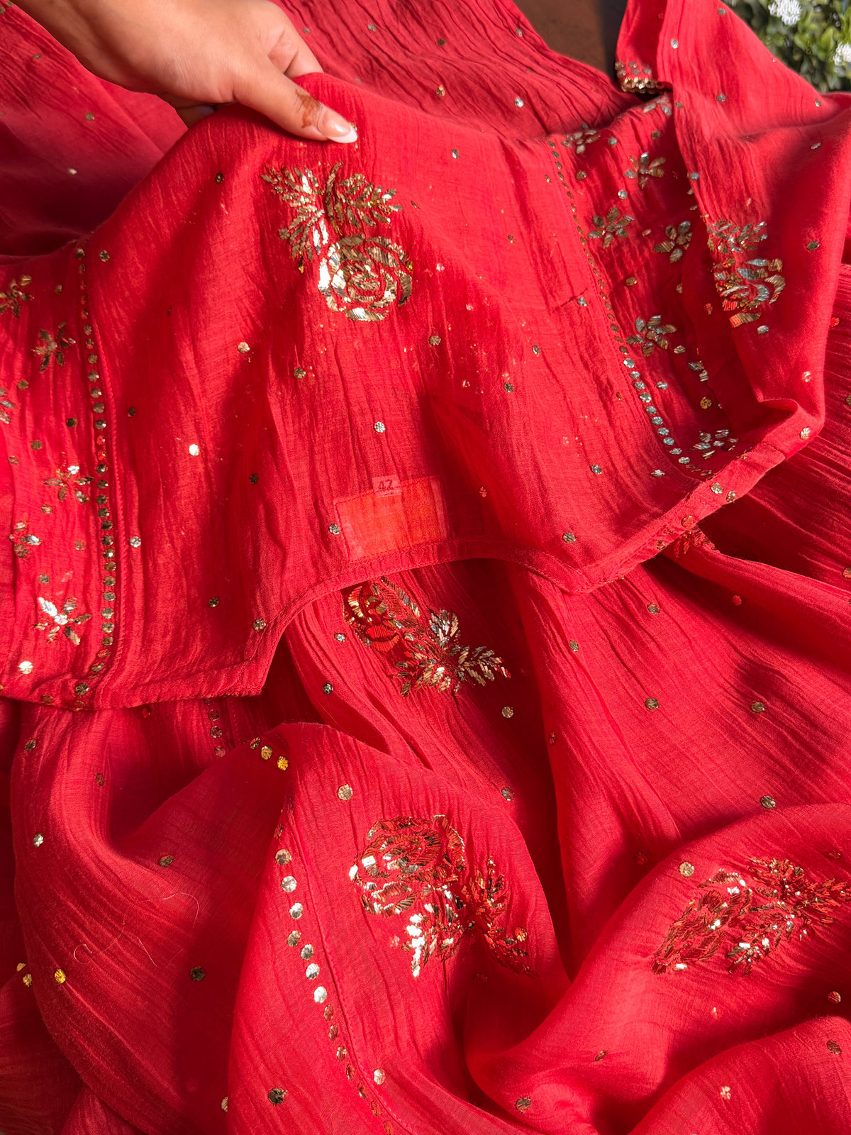 Red Mukaish Kamdani Mul Chanderi Angarkha
