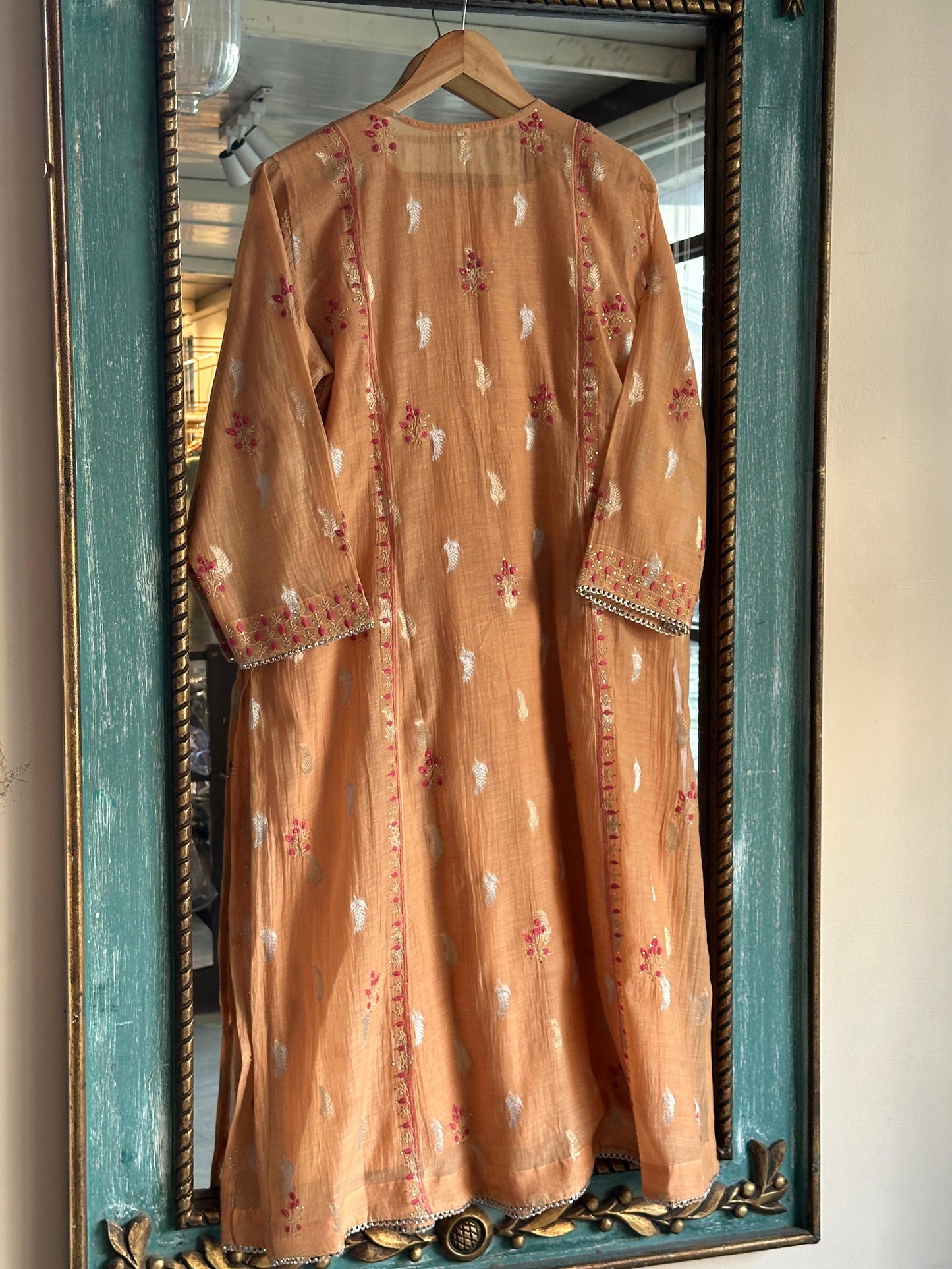 Orange Peach Shade Zari Chanderi Chikankari Ready to Wear Tunics