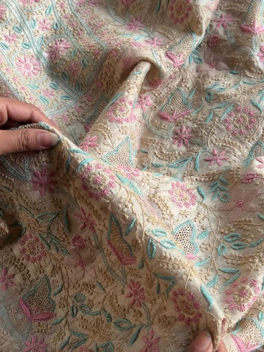 Tussar Silk Natural Shade With Multi Thread Chikankari Fabric