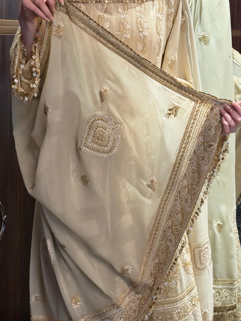 Cream Shade Pure Georgette Semi Stitched Anarkali