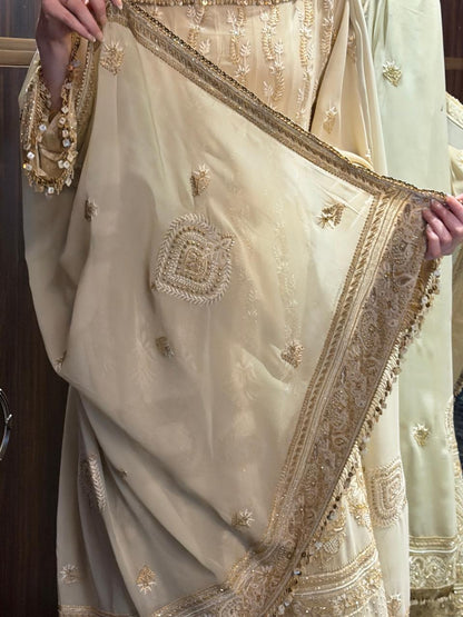 Cream Shade Pure Georgette Semi Stitched Anarkali