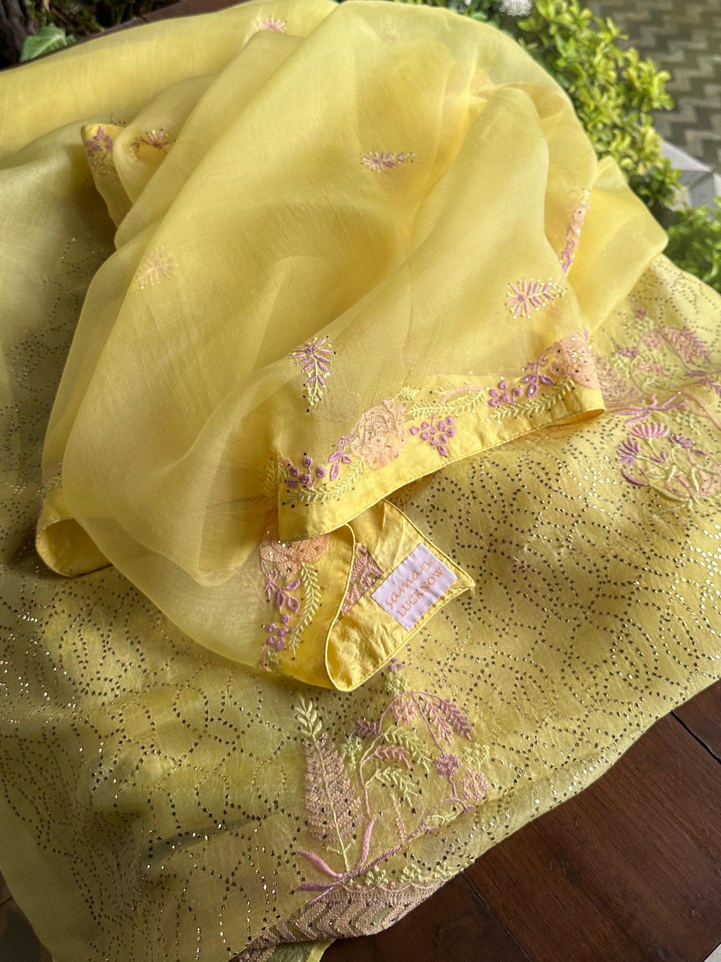 Pineapple Yellow | Noor Organza Silk Chikankari With Kamdani Fabric